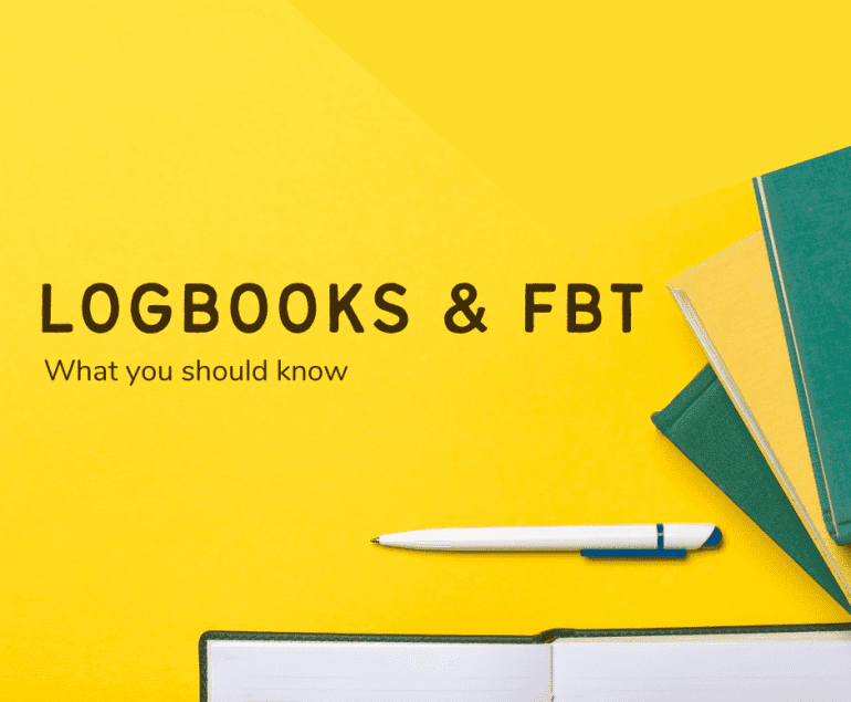 Banner "Logbooks & FBT What you should know" with a background in yellow