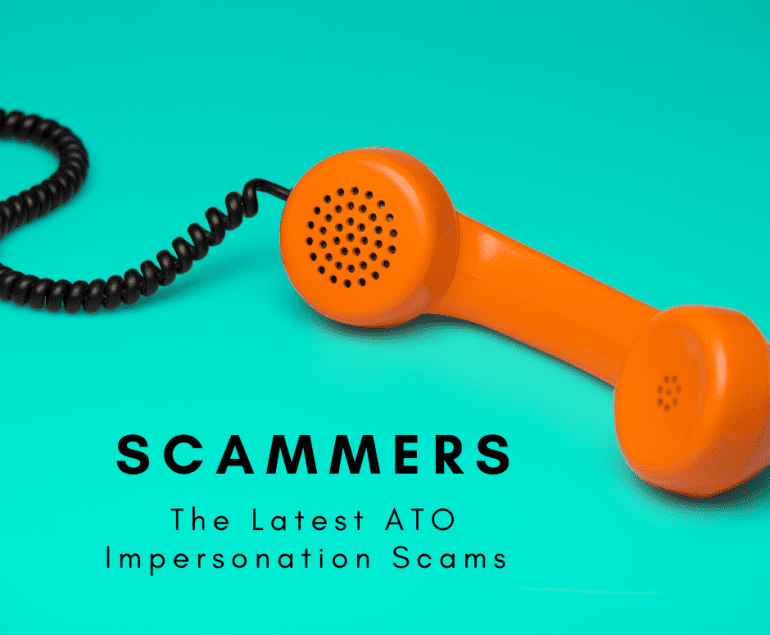 ATO impersonation scams orange phone receiver on a green background