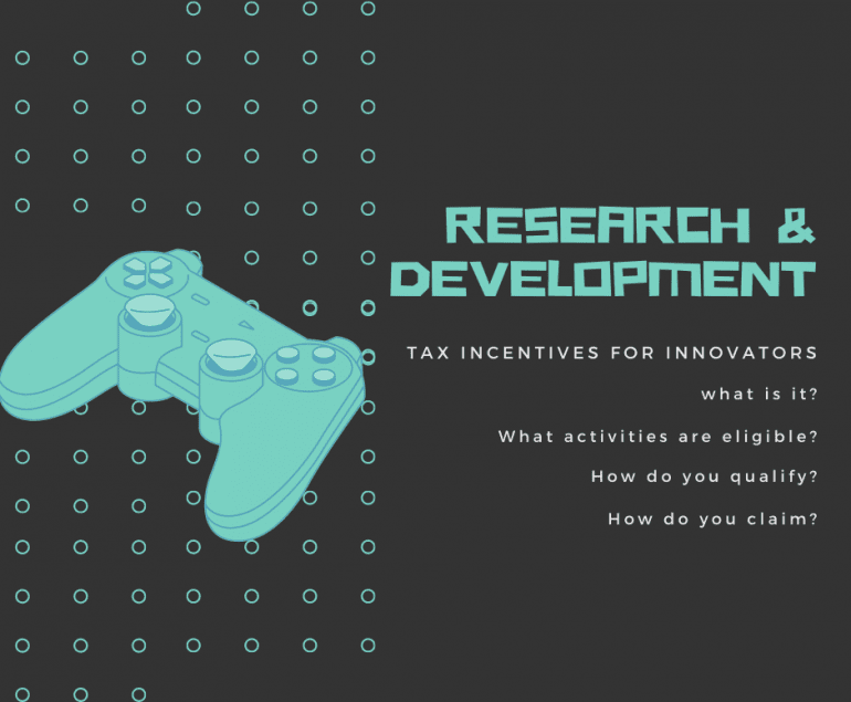 Banner "Research & Development tax incentives for innovators" with a blue joystick on the left